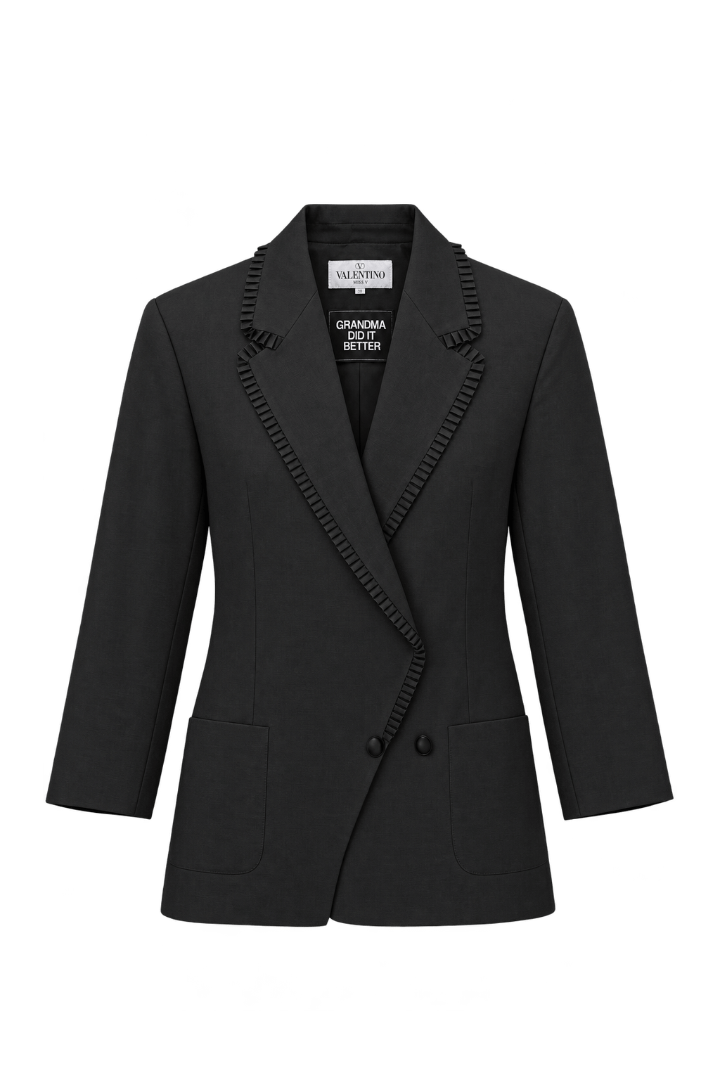 1990s Black Woven Fabric Blazer - Front View