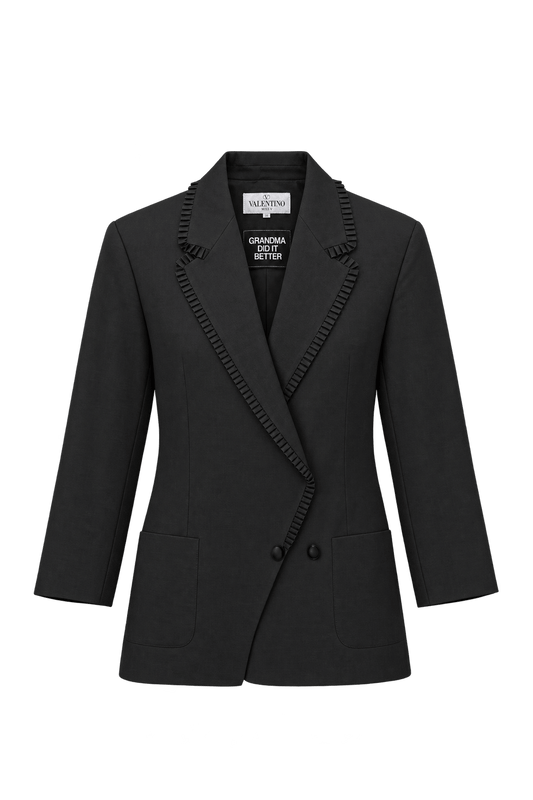 1990s Black Woven Fabric Blazer - Front View