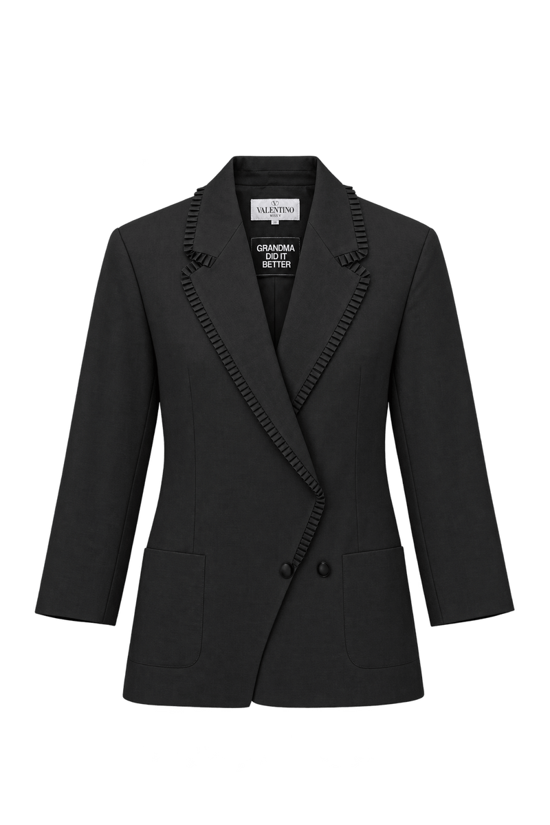 1990s Black Woven Fabric Blazer - Front View