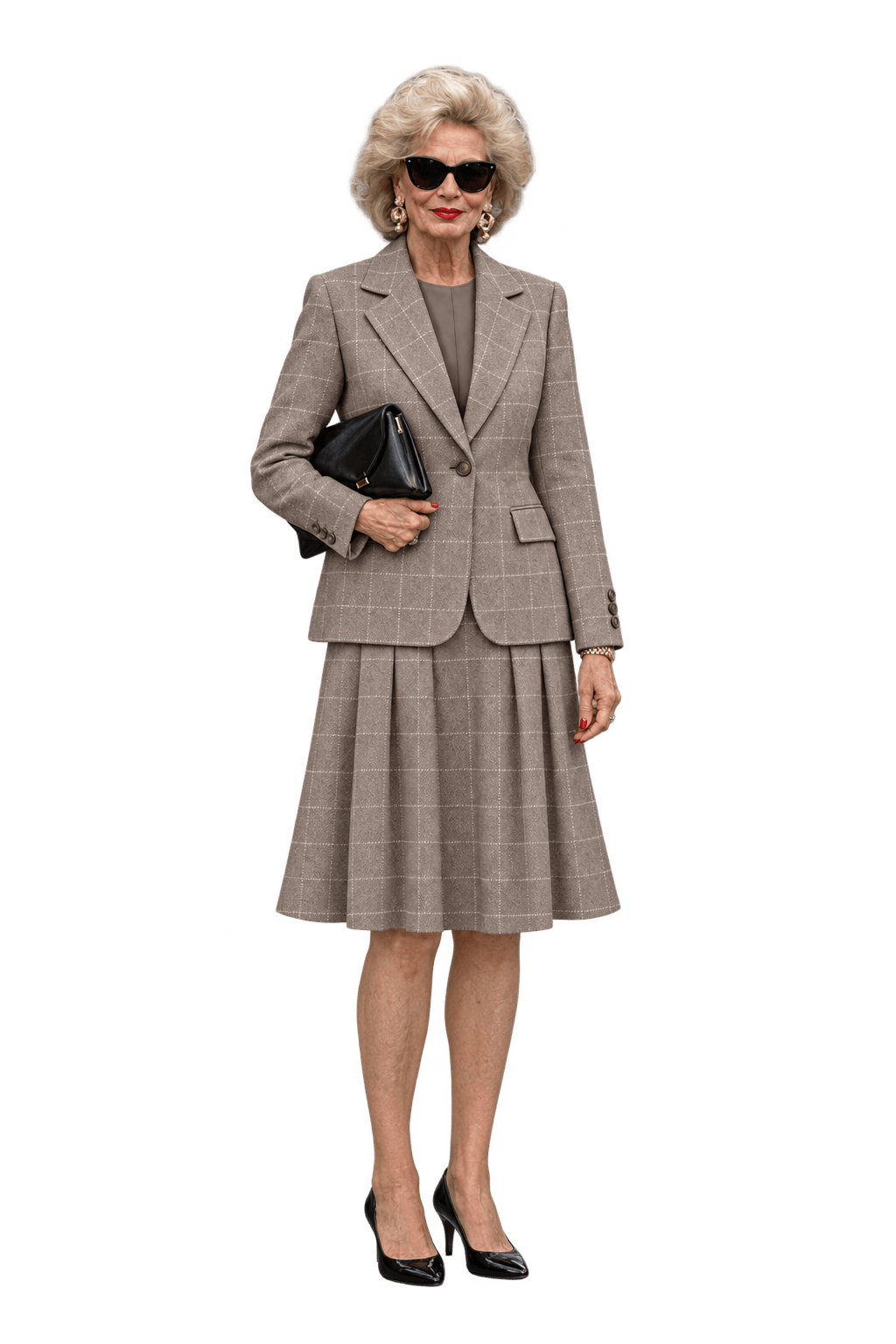 1980s Warm Taupe Wool-Like Skirt Suit - Model