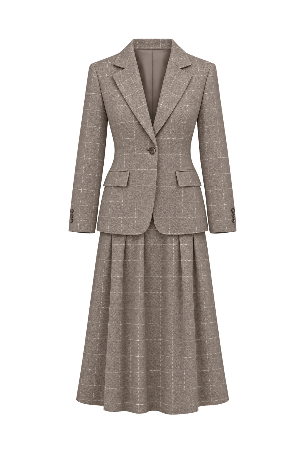 1980s Warm Taupe Wool-Like Skirt Suit - Front View