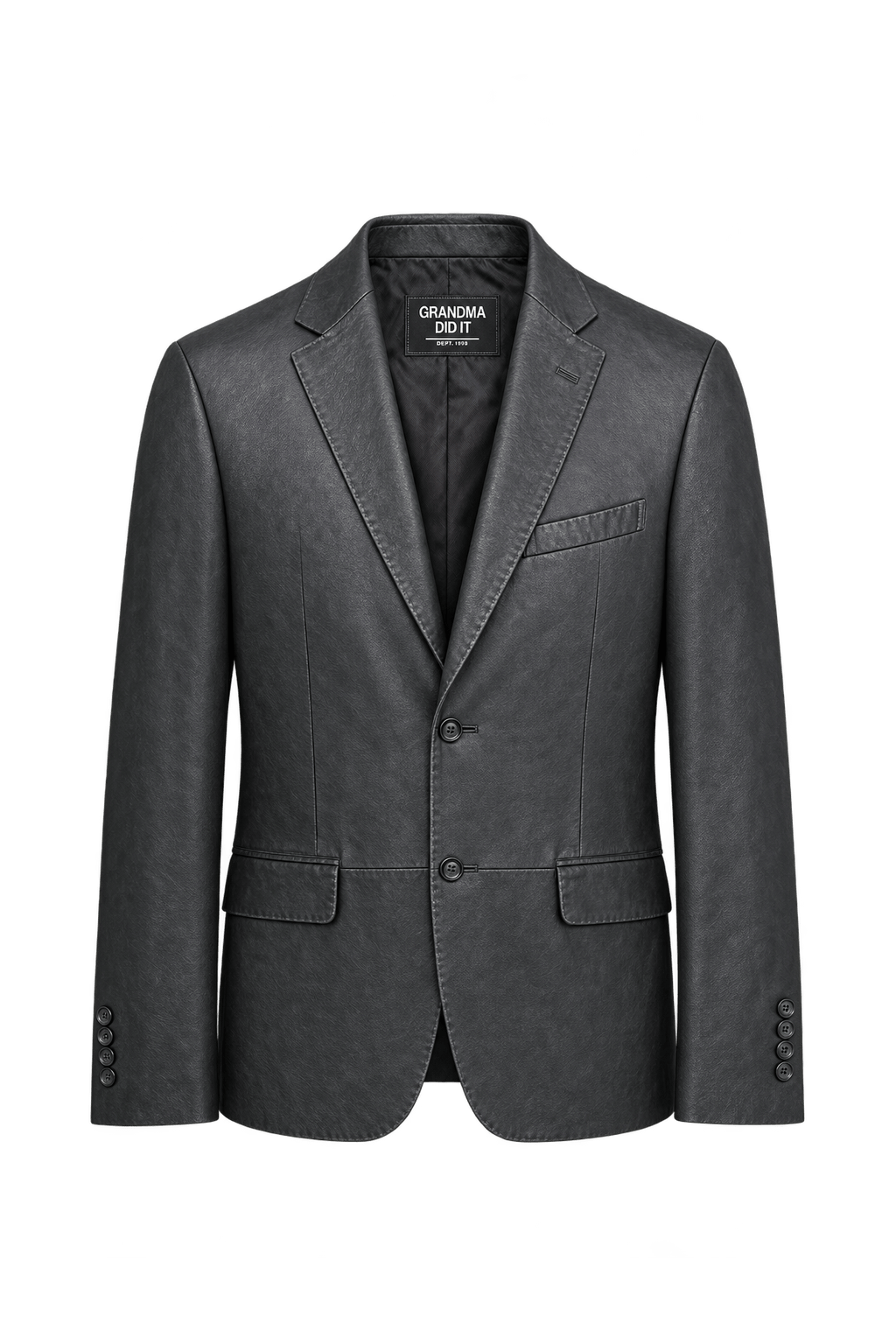 1990s Dark Charcoal Black Leather Blazer - Front View