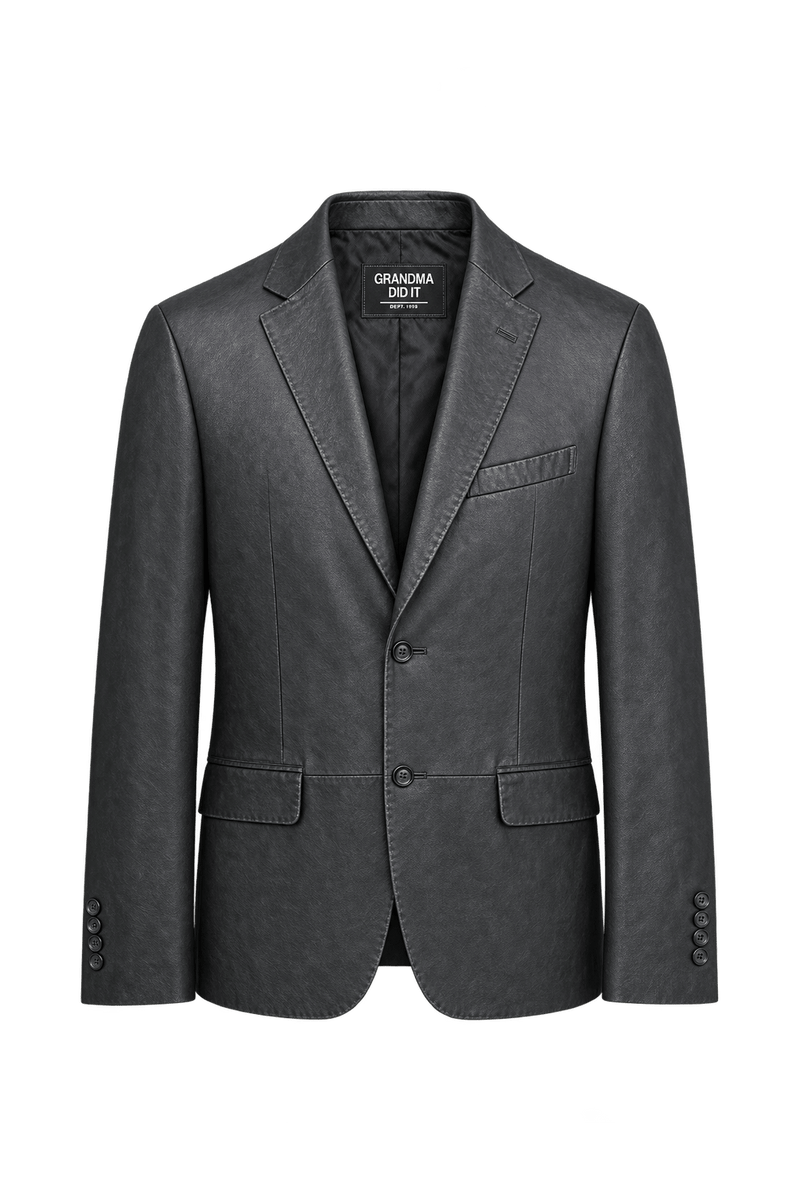 1990s Dark Charcoal Black Leather Blazer - Front View