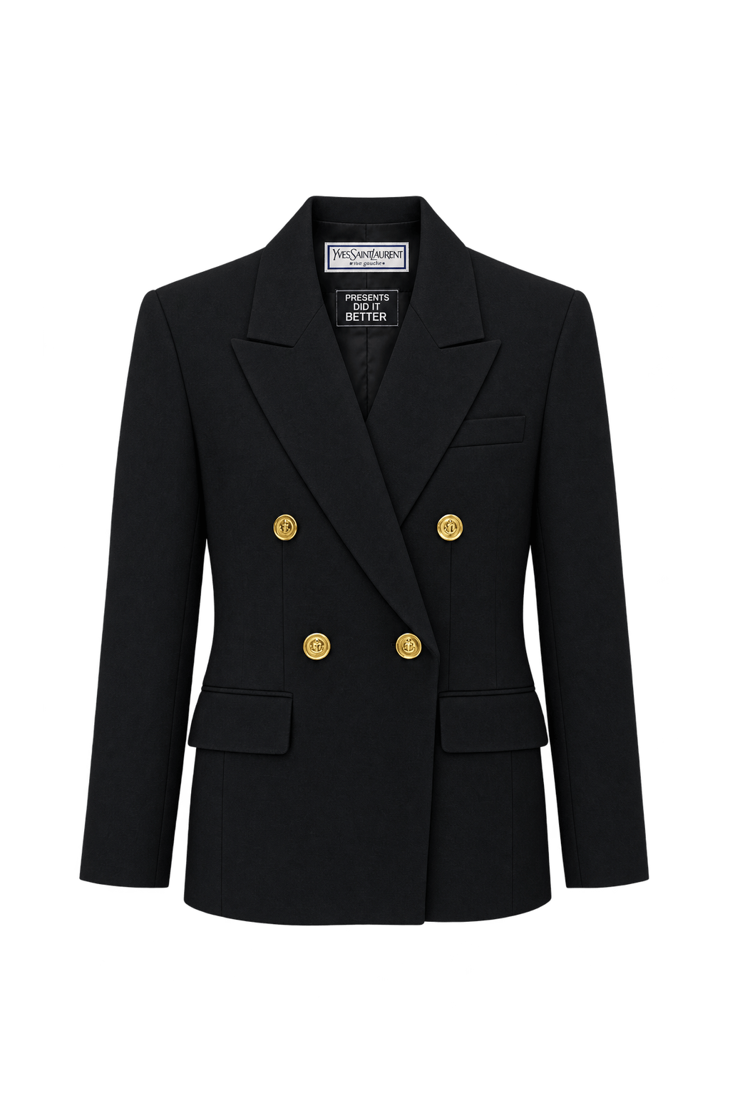 1980s Black Woven Suiting Blazer - Front View