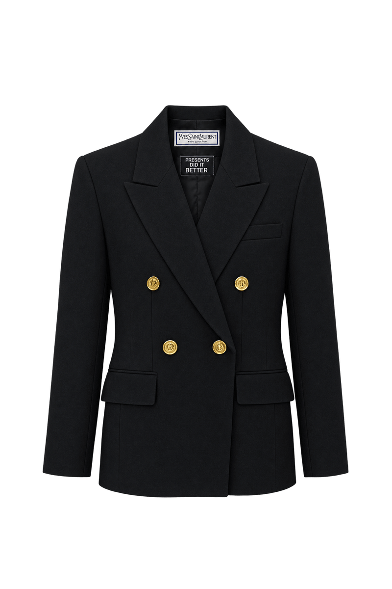 1980s Black Woven Suiting Blazer - Front View
