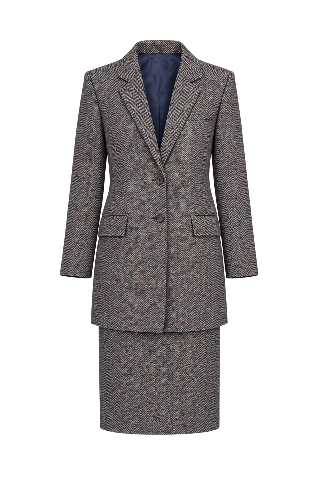 1980s Charcoal Grey Woven Skirt Suit - Front View