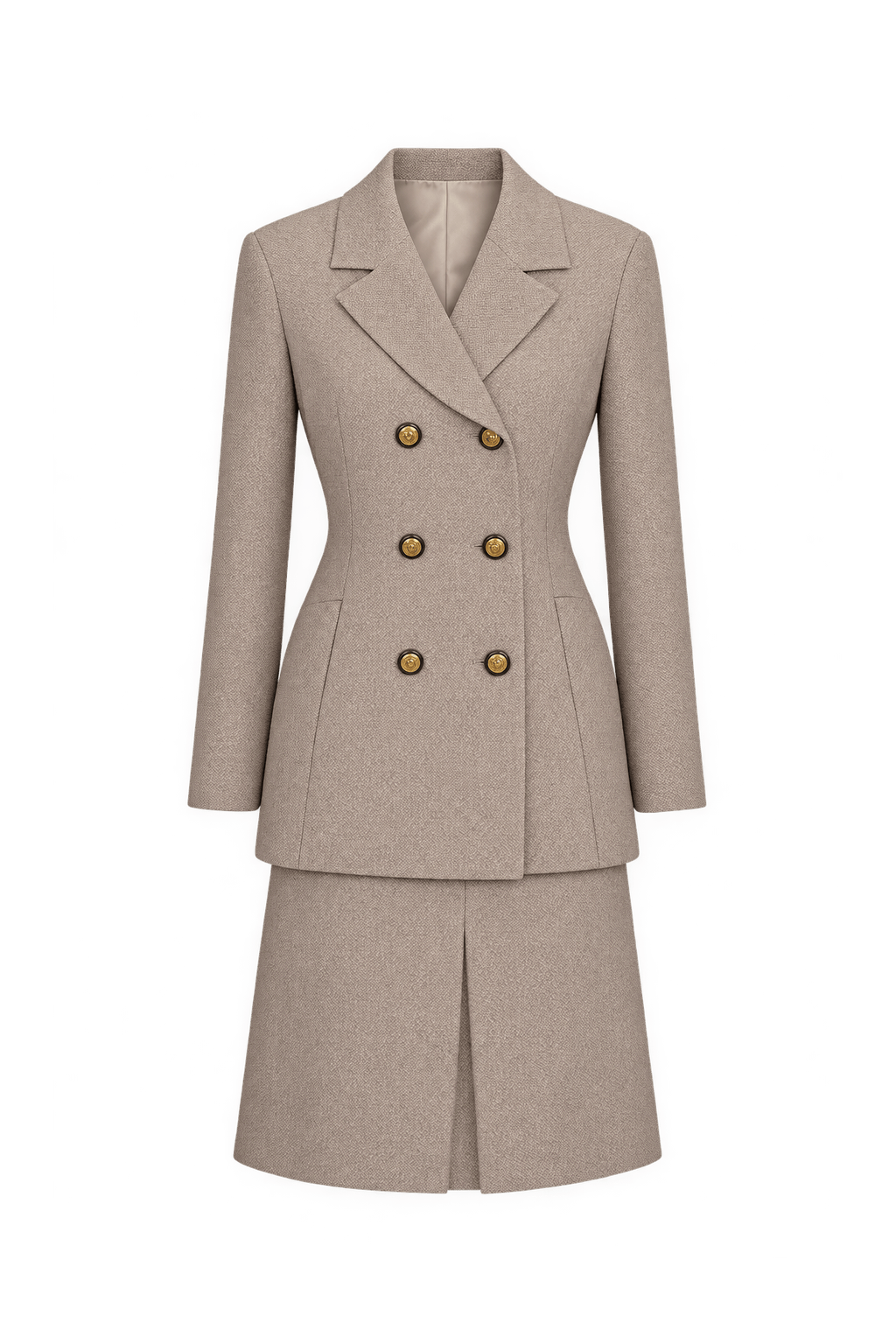 1990s Warm Beige Woven Skirt Suit - Front View