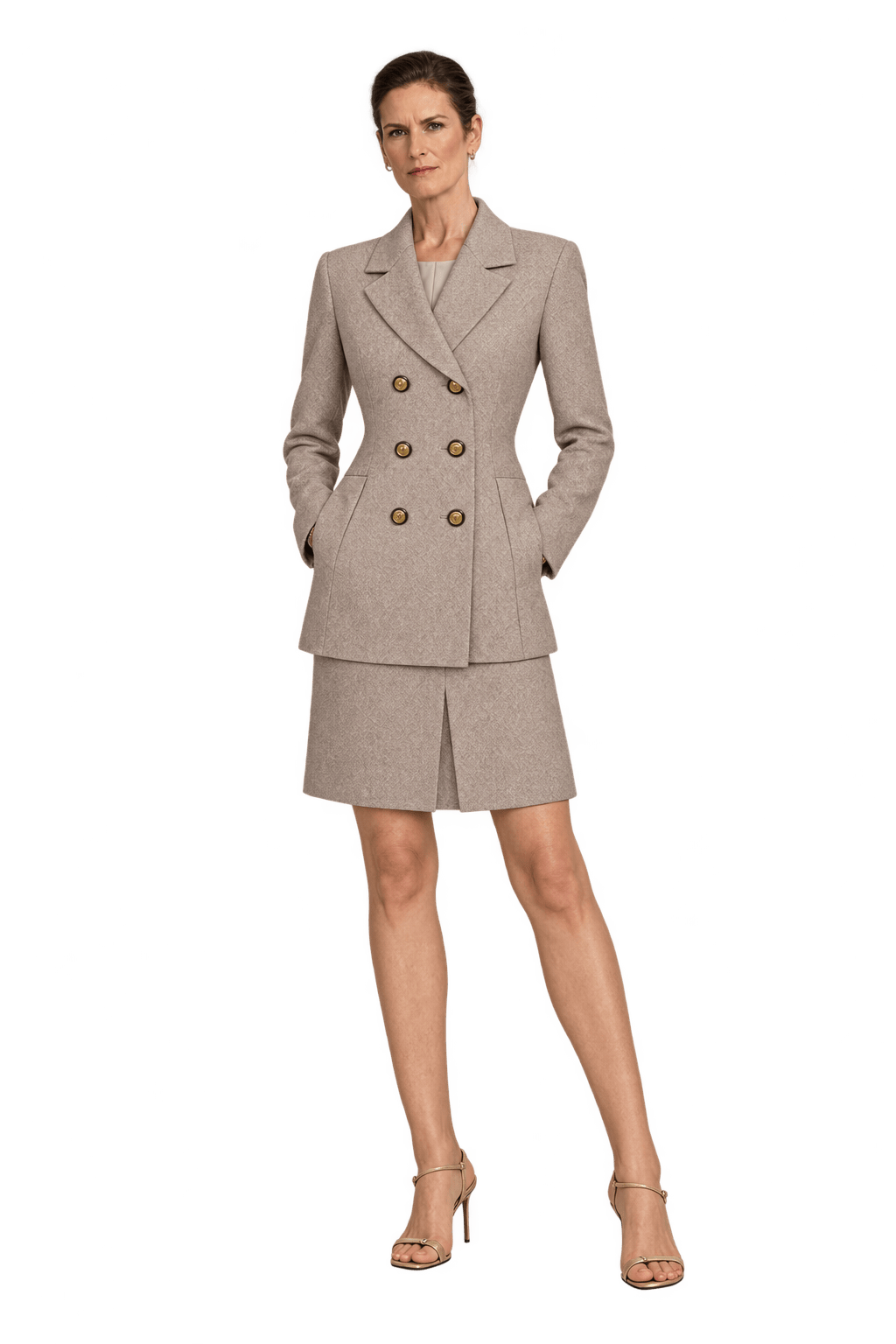 1990s Warm Beige Woven Skirt Suit - Model