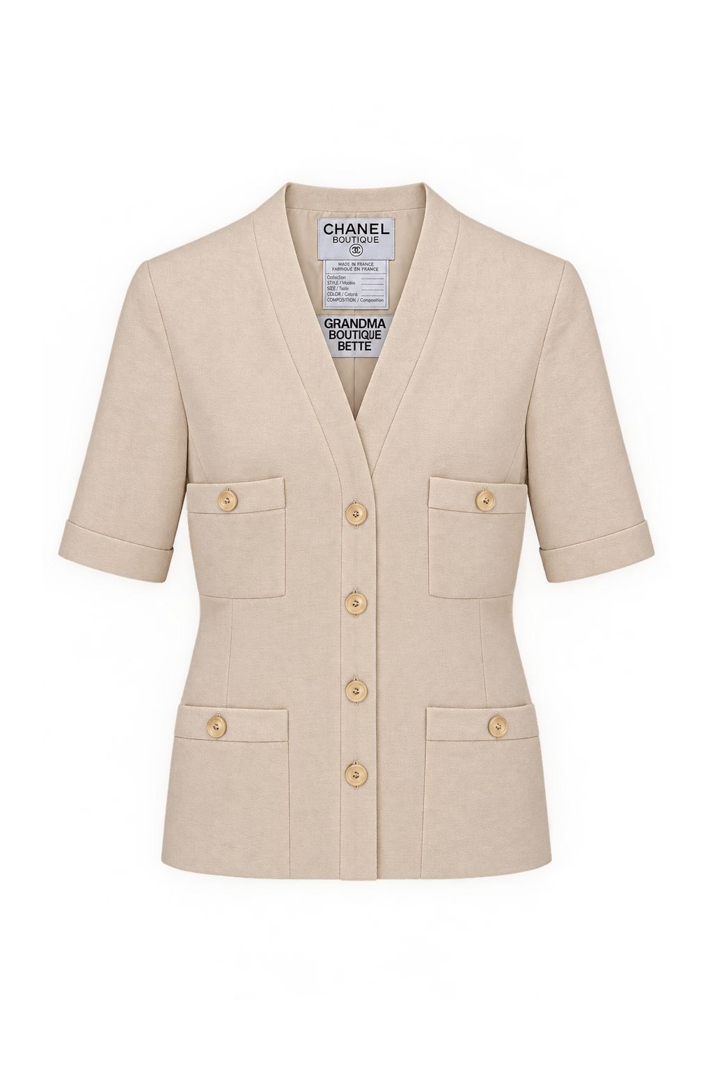 1990s Pale Blush Cream Woven Suiting Jacket - Front View