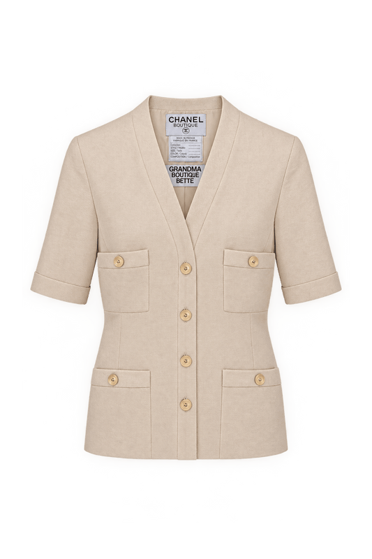 1990s Pale Blush Cream Woven Suiting Jacket - Front View