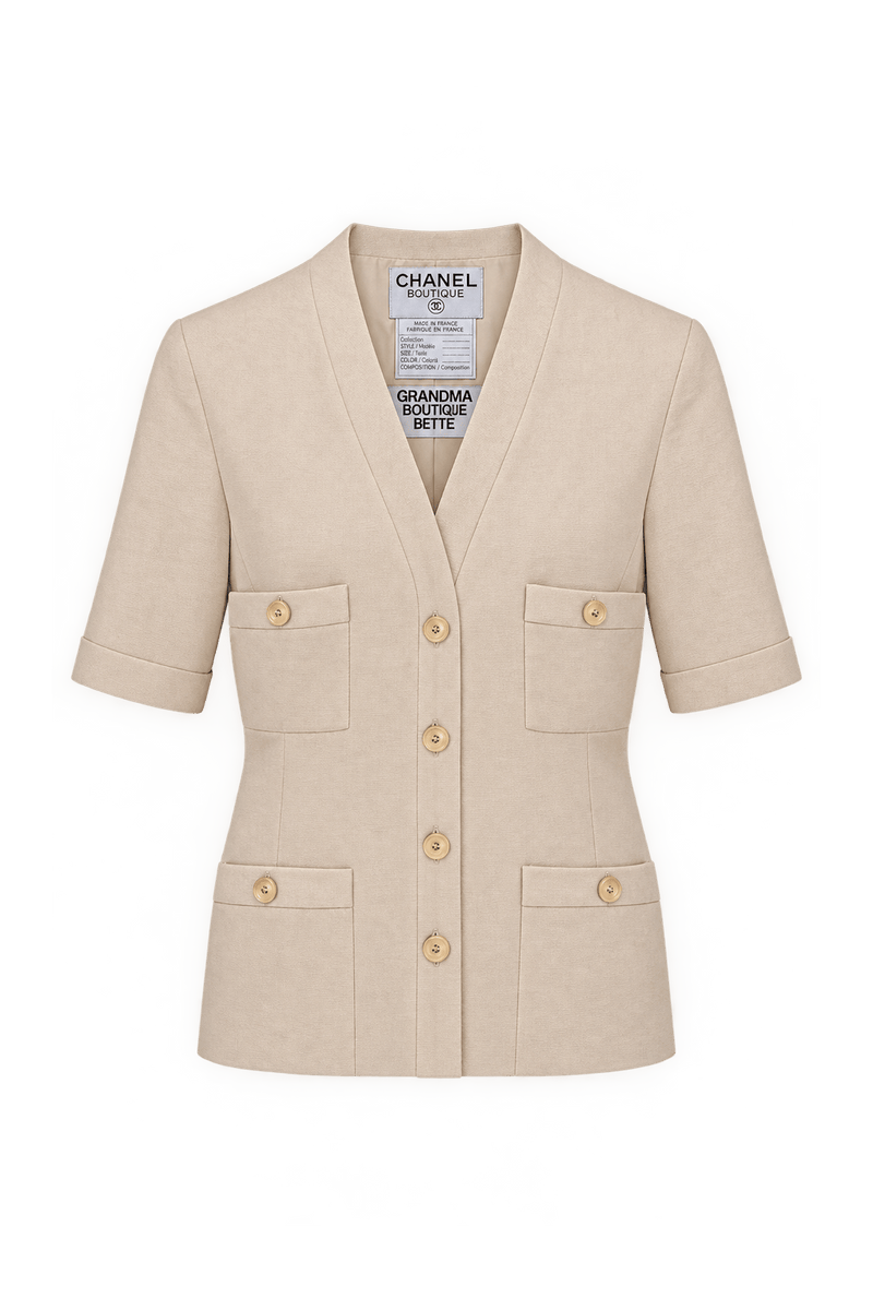 1990s Pale Blush Cream Woven Suiting Jacket - Front View