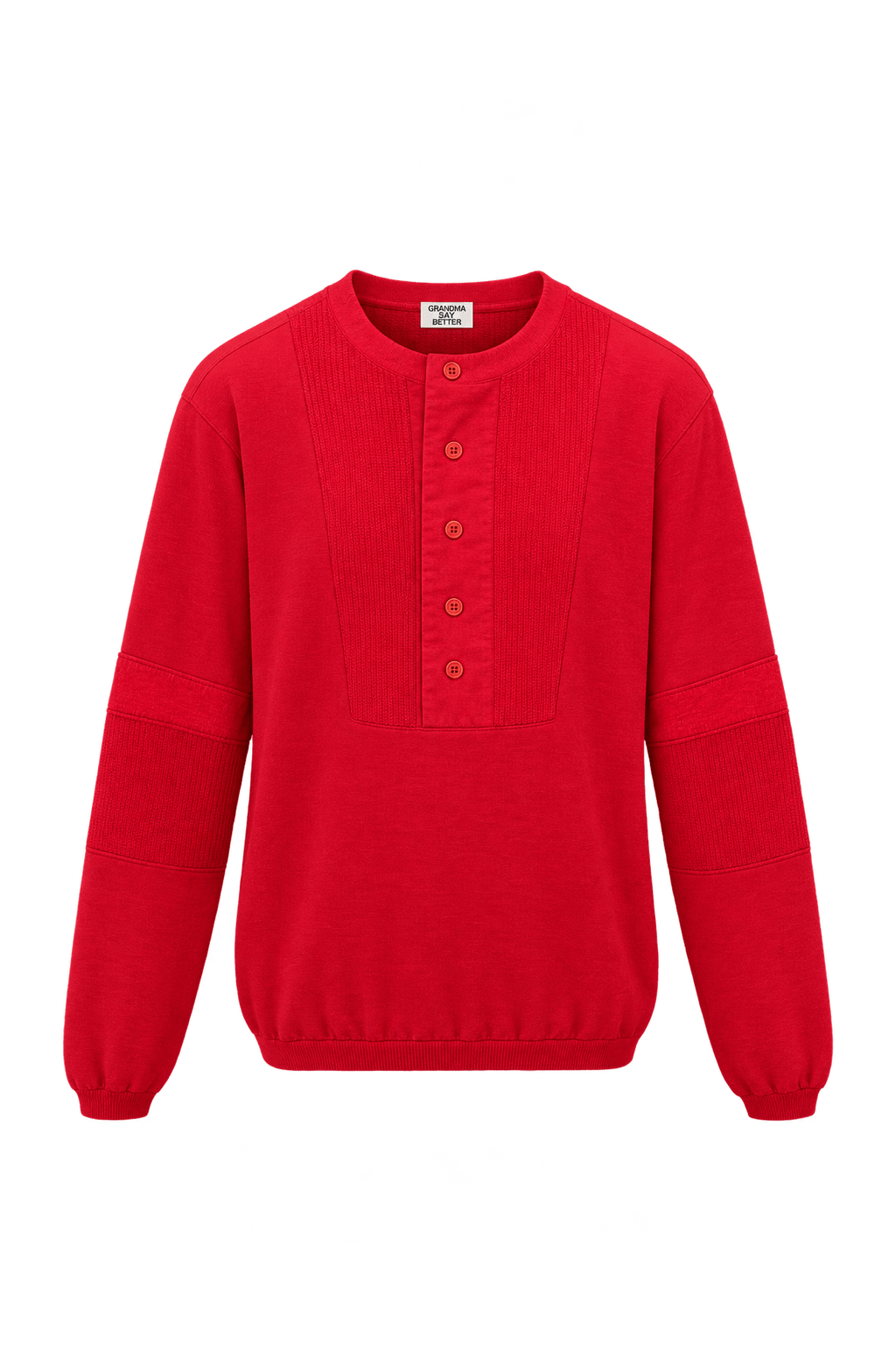 1980s Bright Red Cotton-Blend Knit Henley - Front View