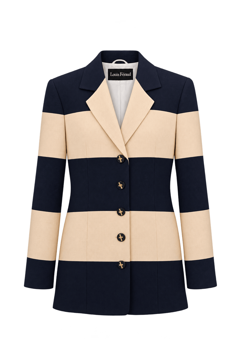 1980s Dark Navy Blue Woven Blazer - Front View