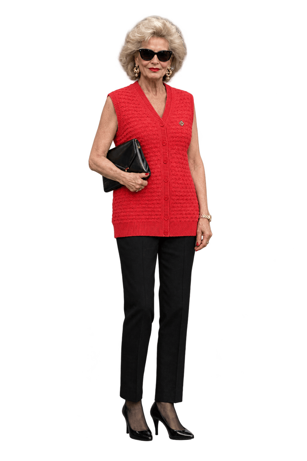 1980s Bright Coral Red Unverified Knit Vest - Model