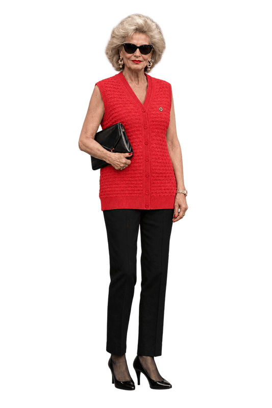 1980s Bright Coral Red Unverified Knit Vest - Model
