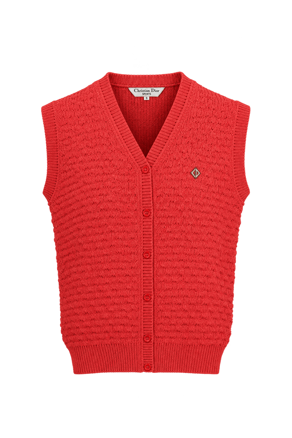 1980s Bright Coral Red Unverified Knit Vest - Front View