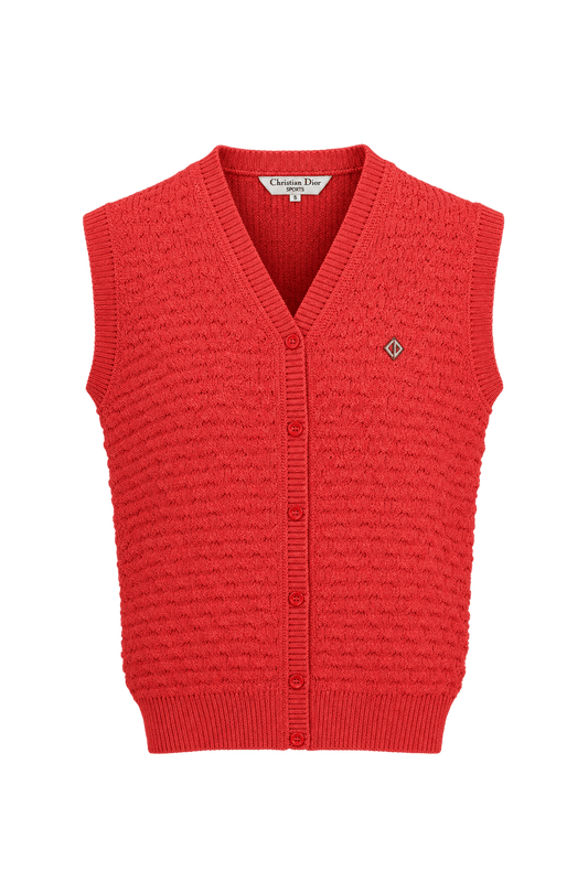 1980s Bright Coral Red Unverified Knit Vest - Front View