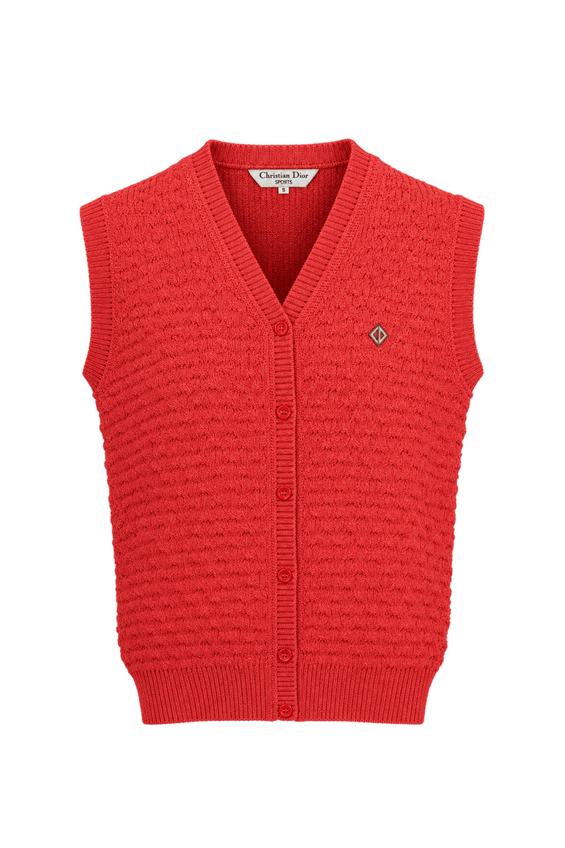 1980s Bright Coral Red Unverified Knit Vest - Front View