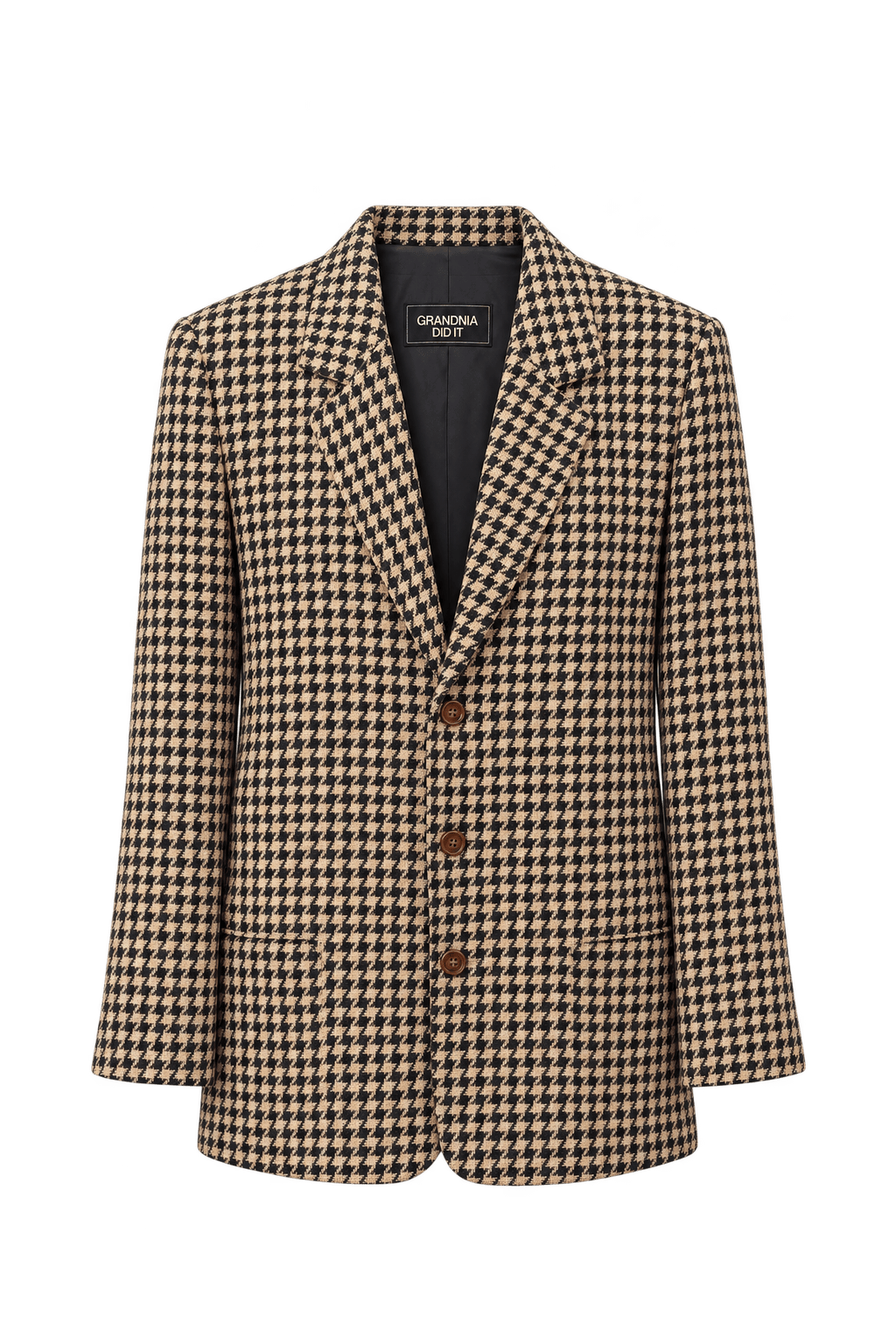1980s Black Houndstooth Woven Blazer - Front View