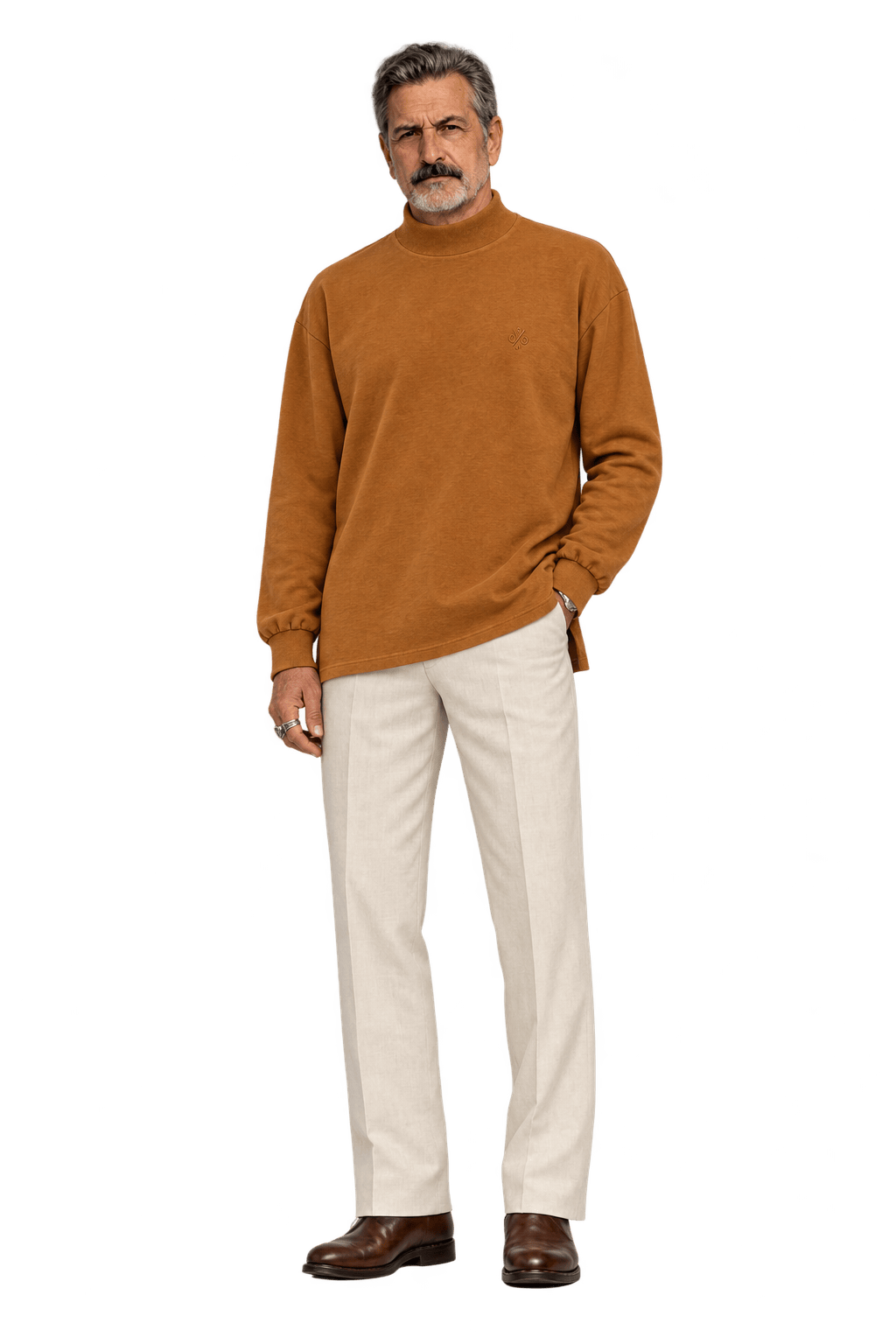 1980s Warm Rust Orange Knit Shirt - Model