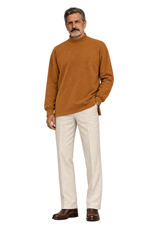 1980s Warm Rust Orange Knit Shirt - Model