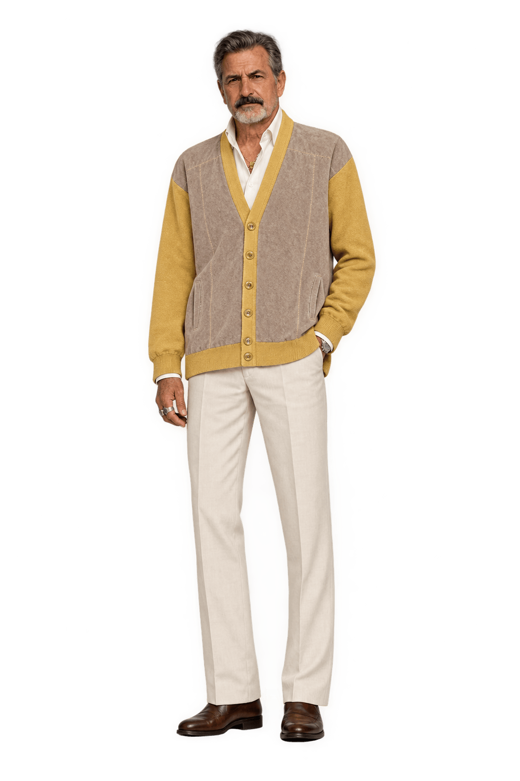 1980s Mustard Yellow Knit Cardigan - Model
