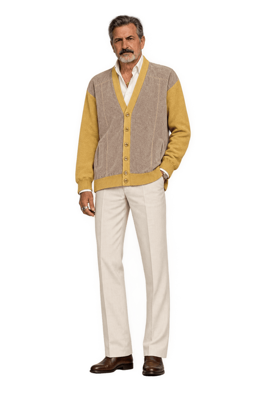 1980s Mustard Yellow Knit Cardigan - Model