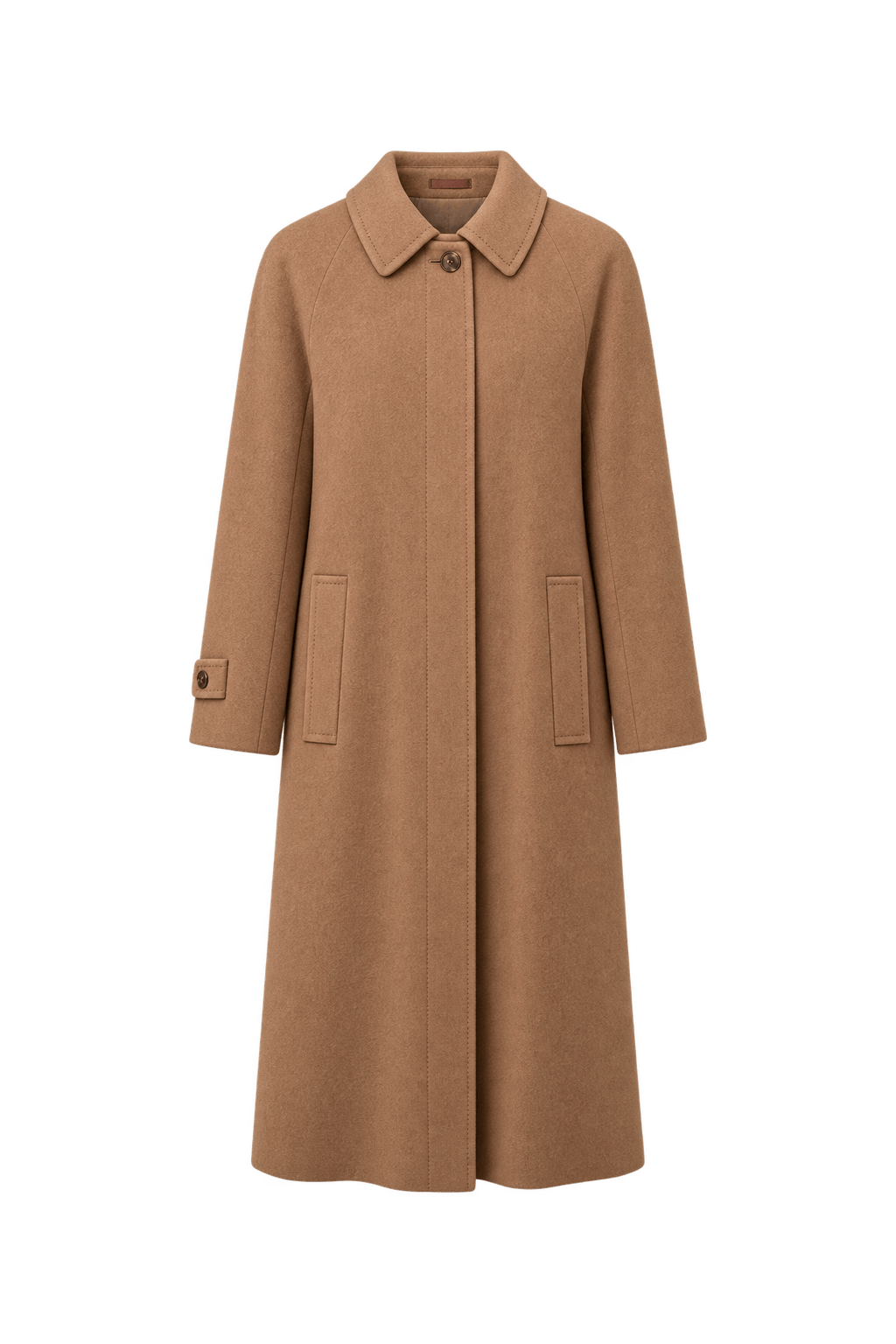 1980s Camel Brown Wool-Blend Coat - Front View