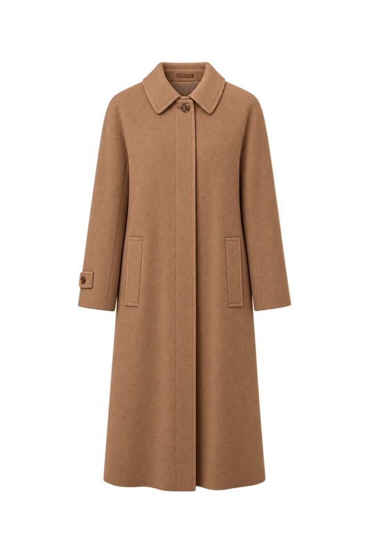 1980s Camel Brown Wool-Blend Coat - Front View