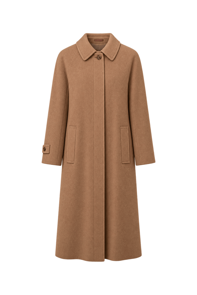 1980s Camel Brown Wool-Blend Coat - Front View