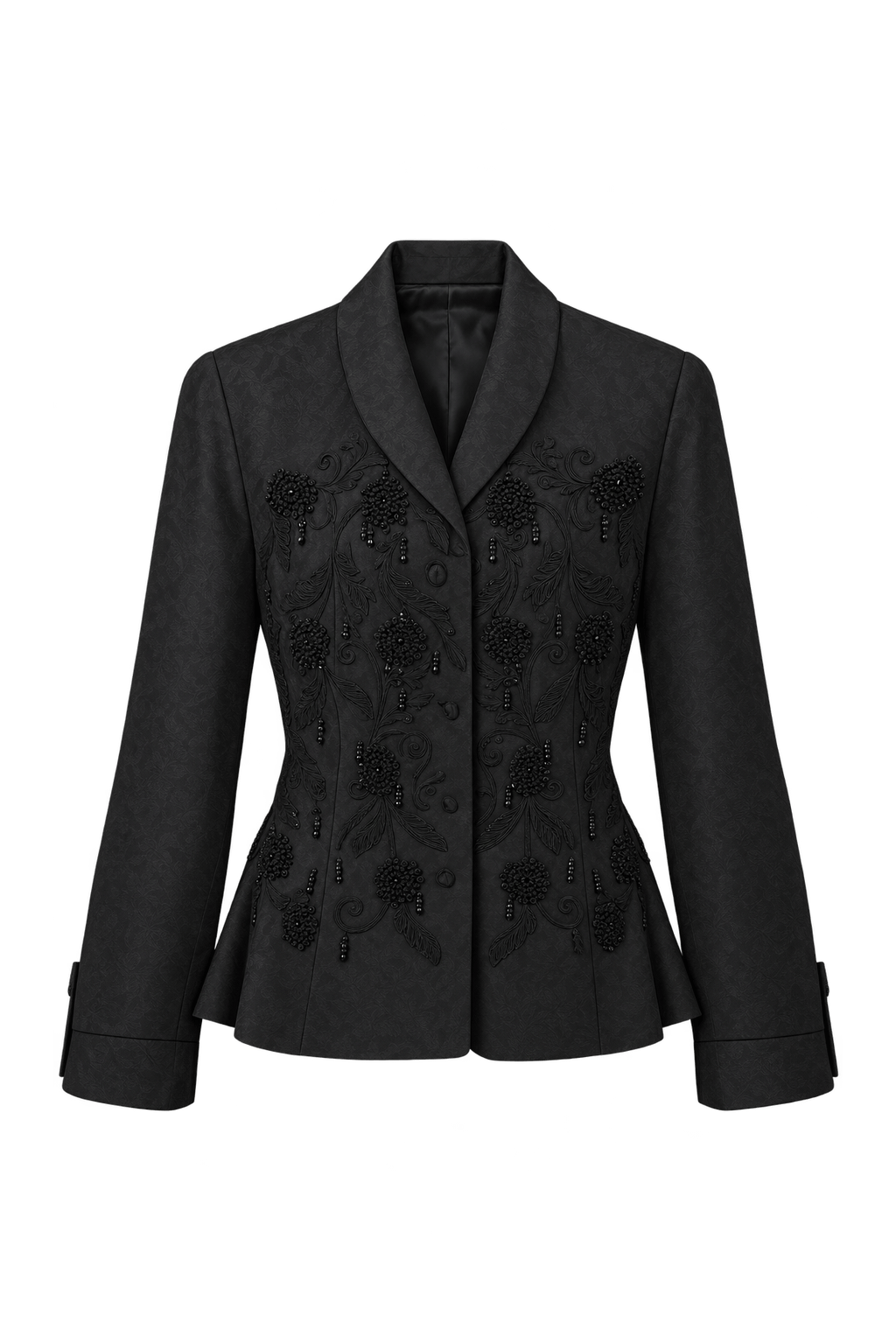 1990s Black Woven Fabric Blazer - Front View