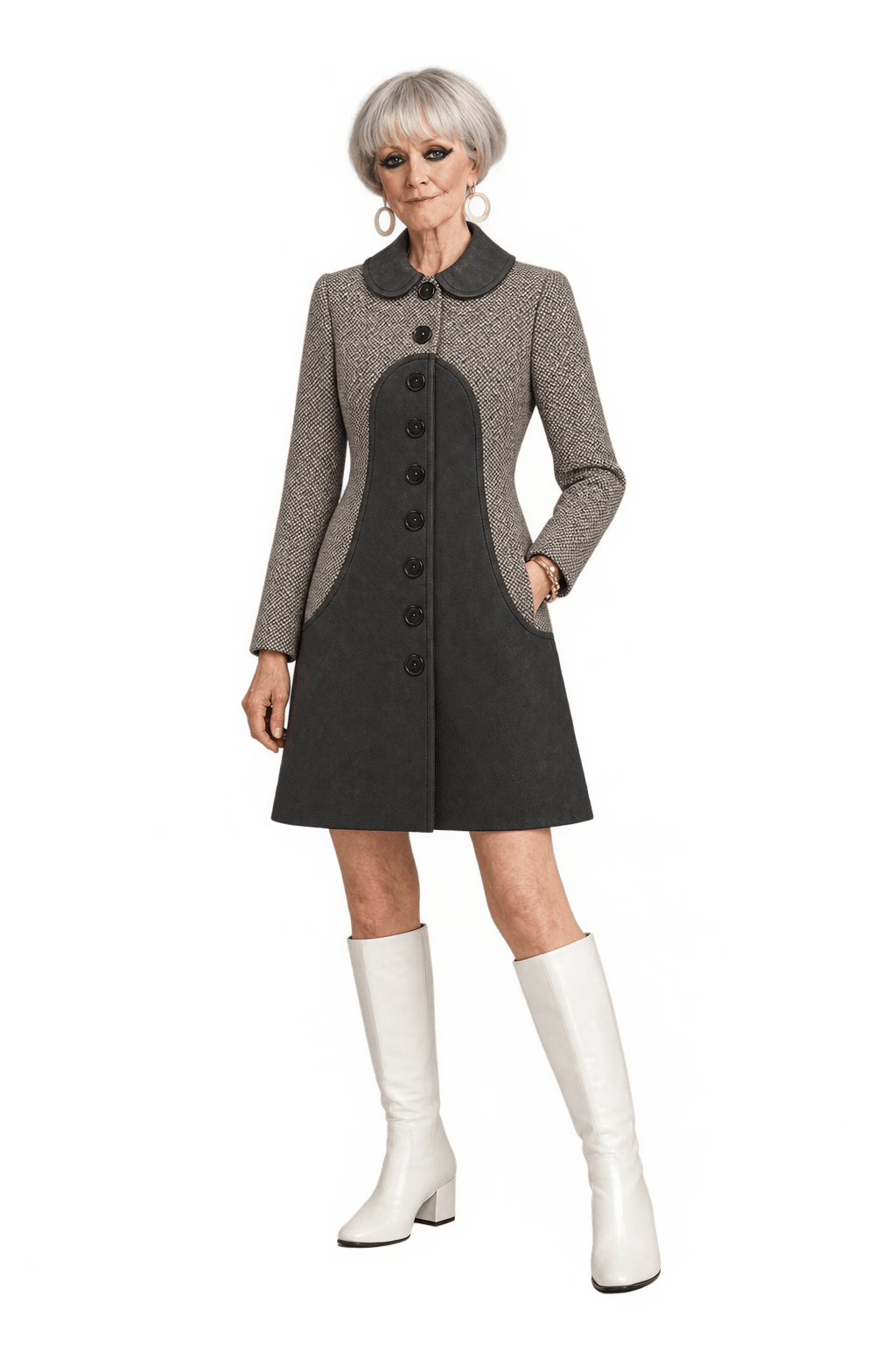 1960s Dark Chocolate Brown Tweed Coat - Model