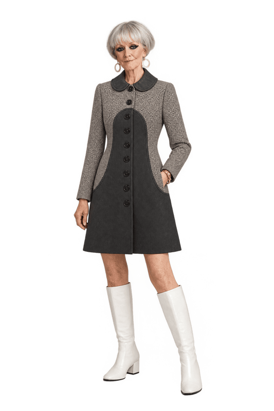 1960s Dark Chocolate Brown Tweed Coat - Model