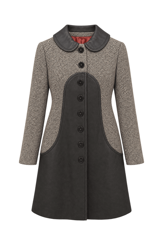 1960s Dark Chocolate Brown Tweed Coat - Front View