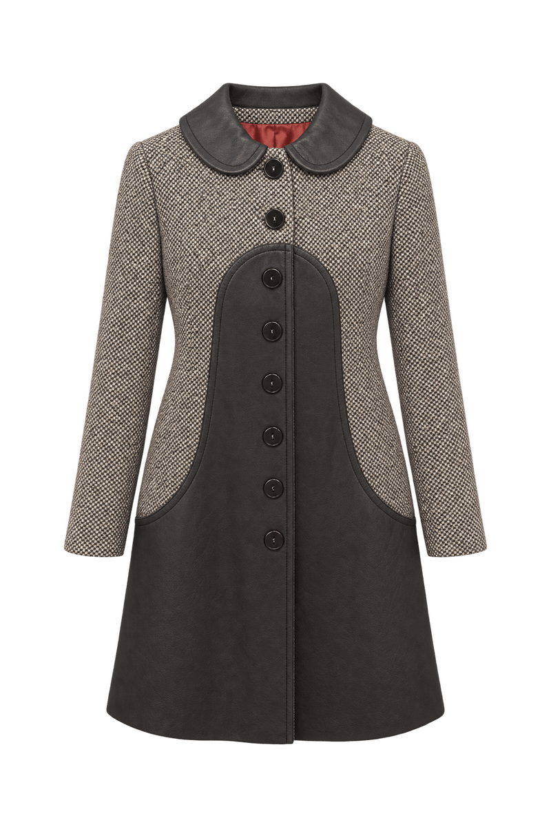 1960s Dark Chocolate Brown Tweed Coat - Front View