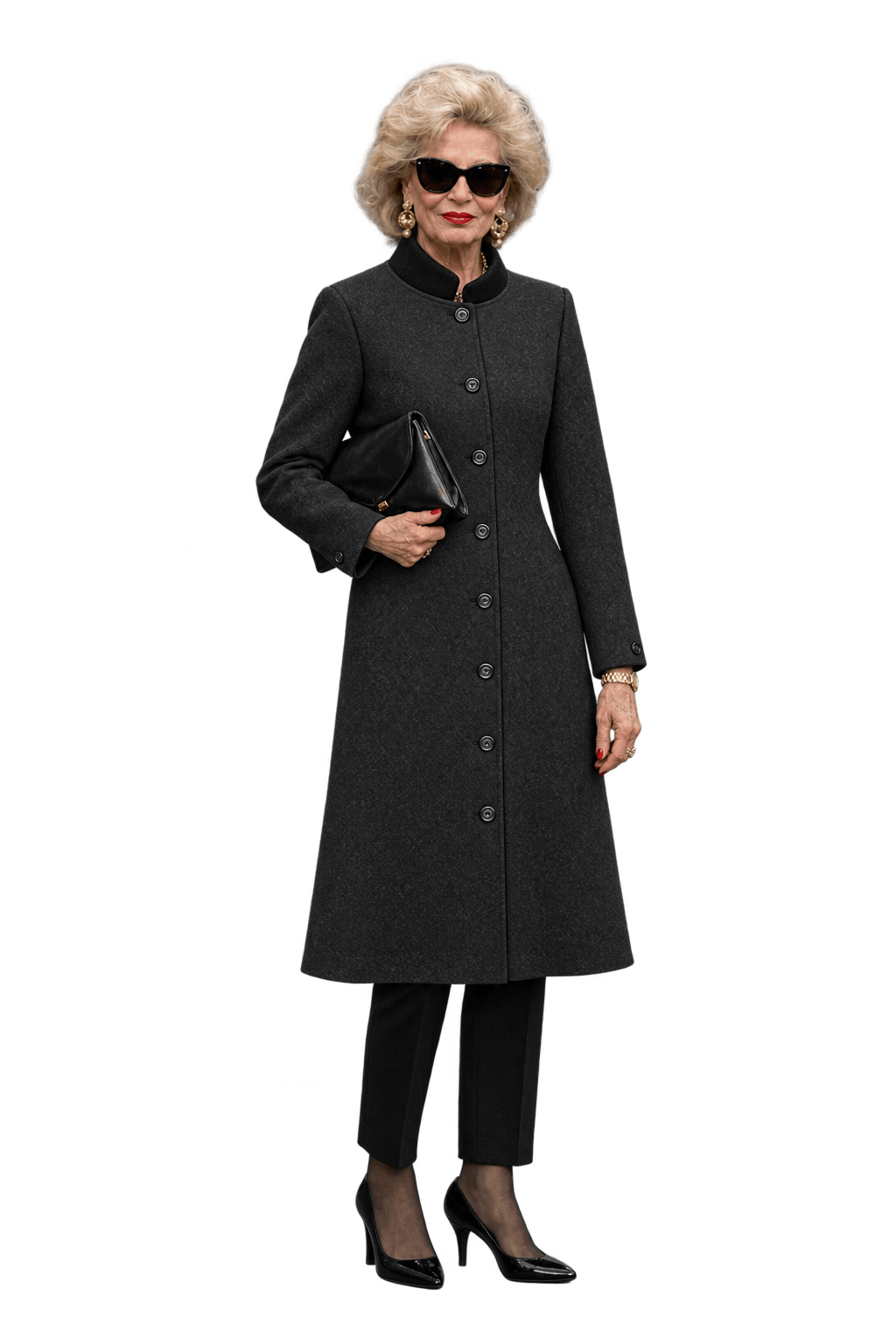 1980s Charcoal Black Wool-Blend Coat - Model