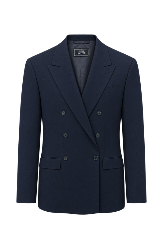 1980s Very Dark Navy Blue Unverified Suiting Blazer - Front View