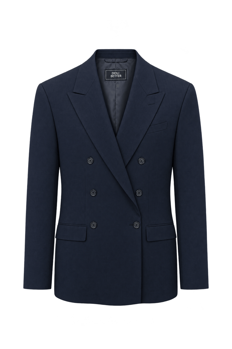 1980s Very Dark Navy Blue Unverified Suiting Blazer - Front View