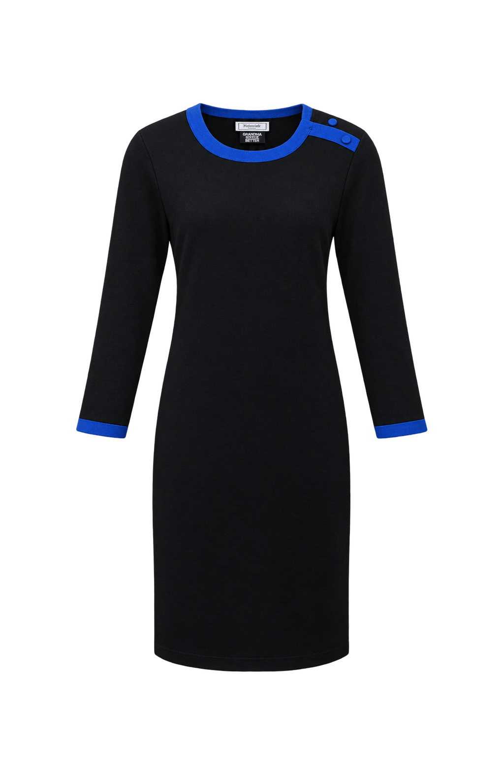 1980s Black Knit Shift Dress - Front View