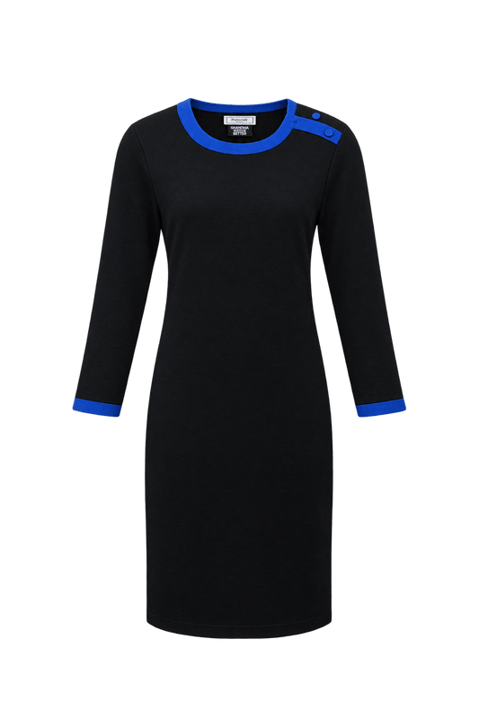 1980s Black Knit Shift Dress - Front View