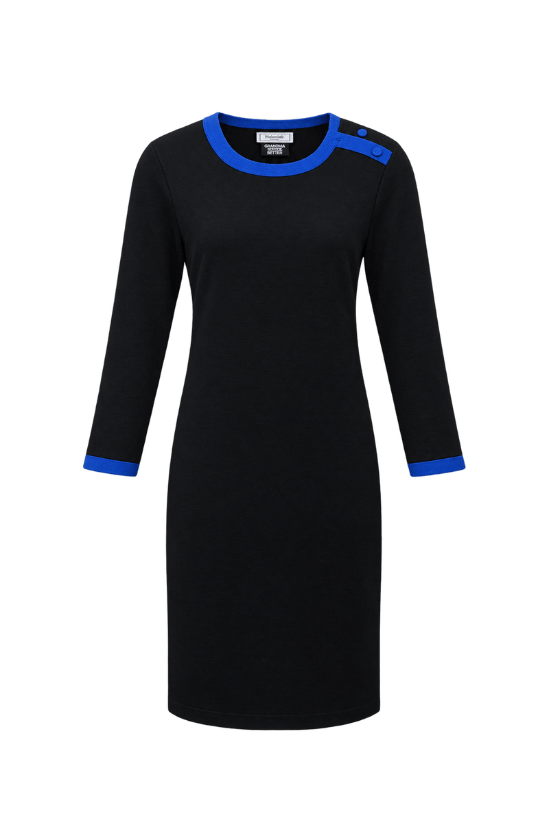 1980s Black Knit Shift Dress - Front View