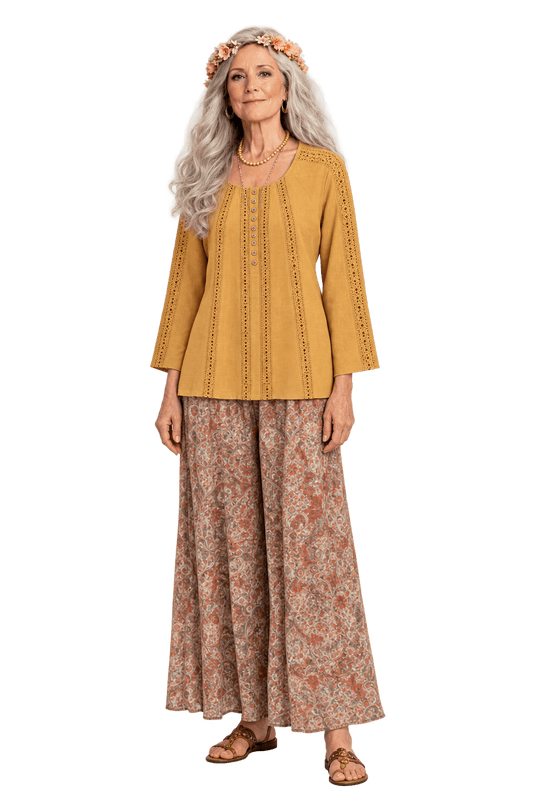 1970s Muted Peach Orange Lightweight Blouse - Model