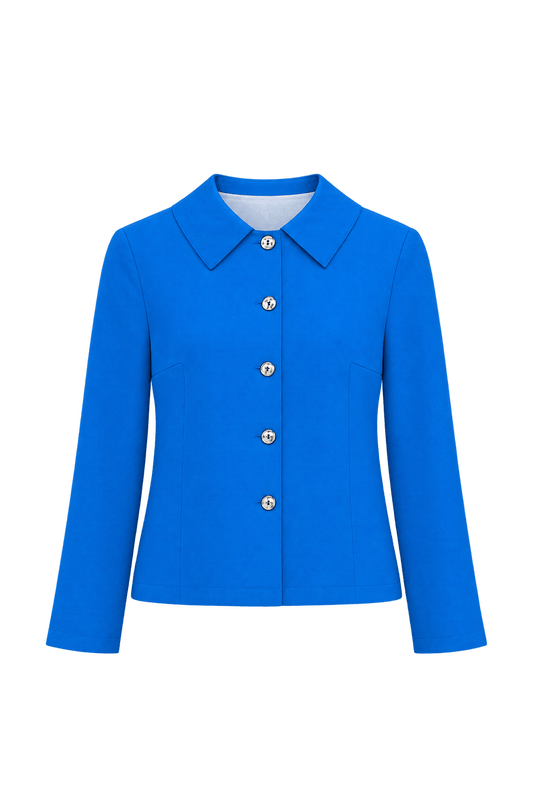 1980s Cobalt Blue Woven Jacket - Front View