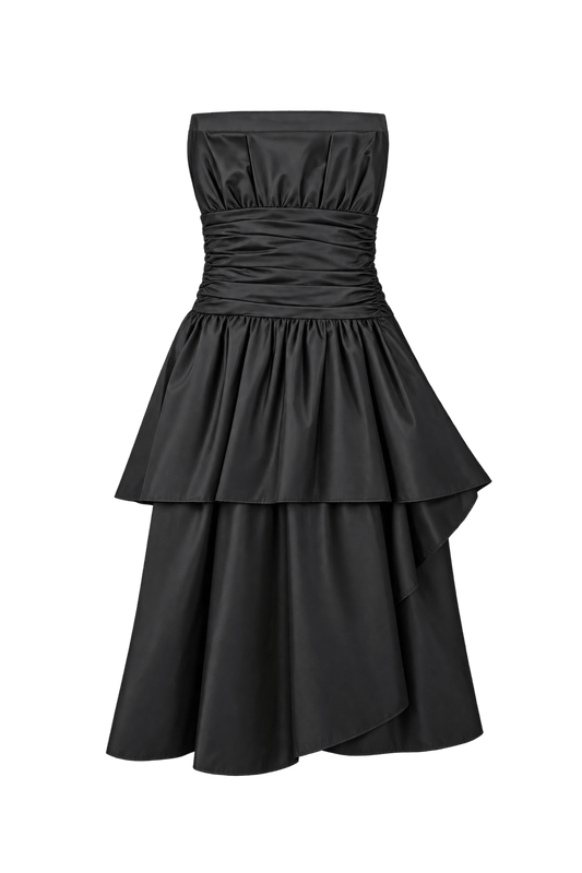 1990s Charcoal Black Taffeta Dress - Front View