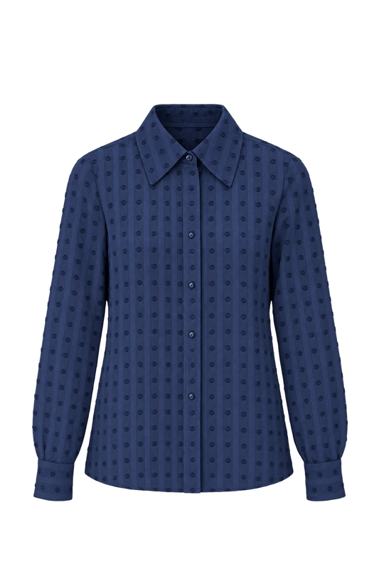 1970s Navy Blue Sheer Blouse - Front View