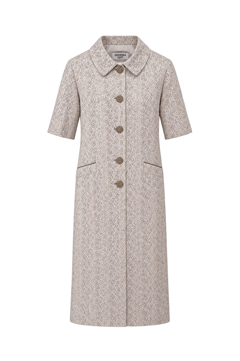 1950s Cream White Brocade Coat - Front View