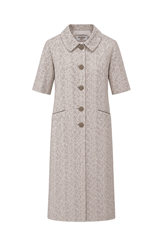 1950s Cream White Brocade Coat - Front View
