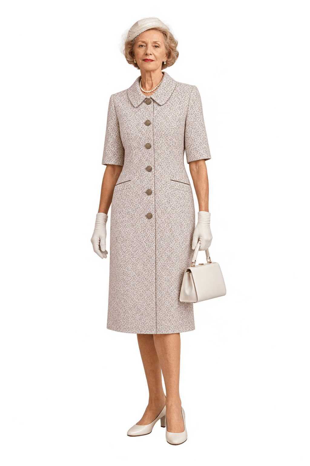 1950s Cream White Brocade Coat - Model