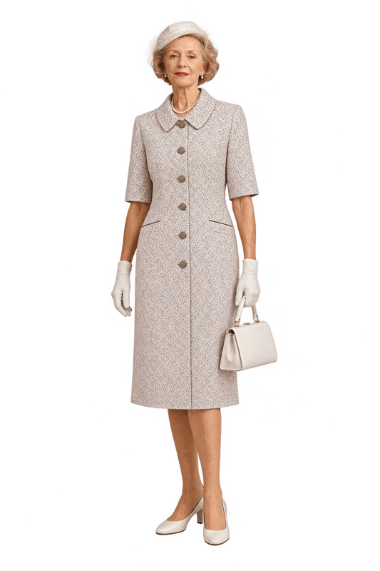 1950s Cream White Brocade Coat - Model