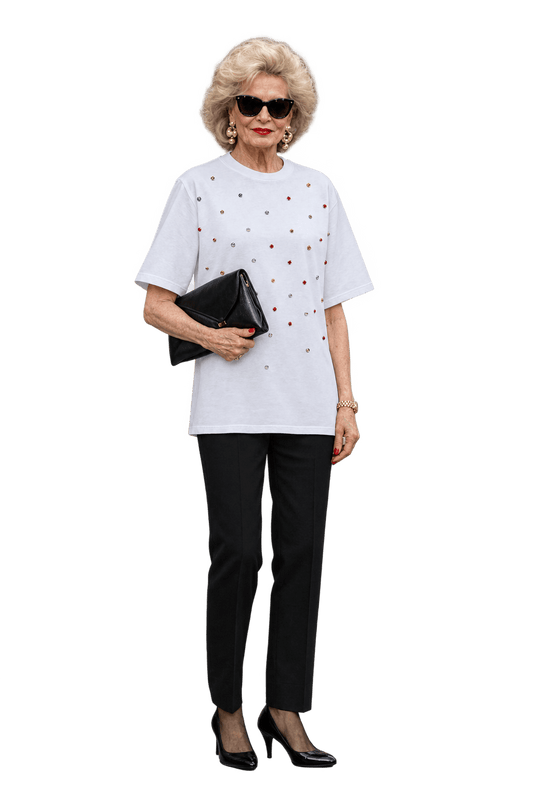 1980s White Smooth Knit T-Shirt - Model